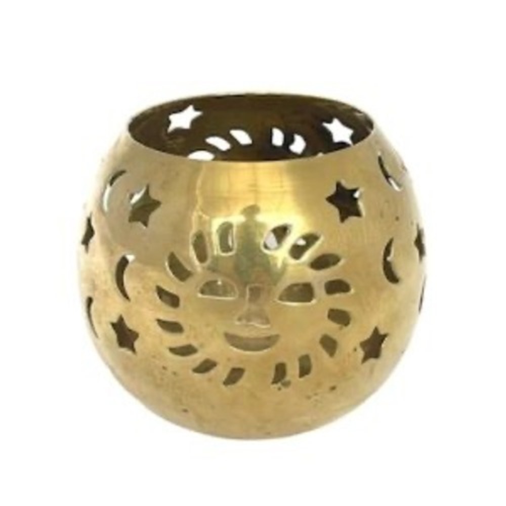 Brass candle Holder Small Gold Solid Brass Celestial Astrology Sun Moon